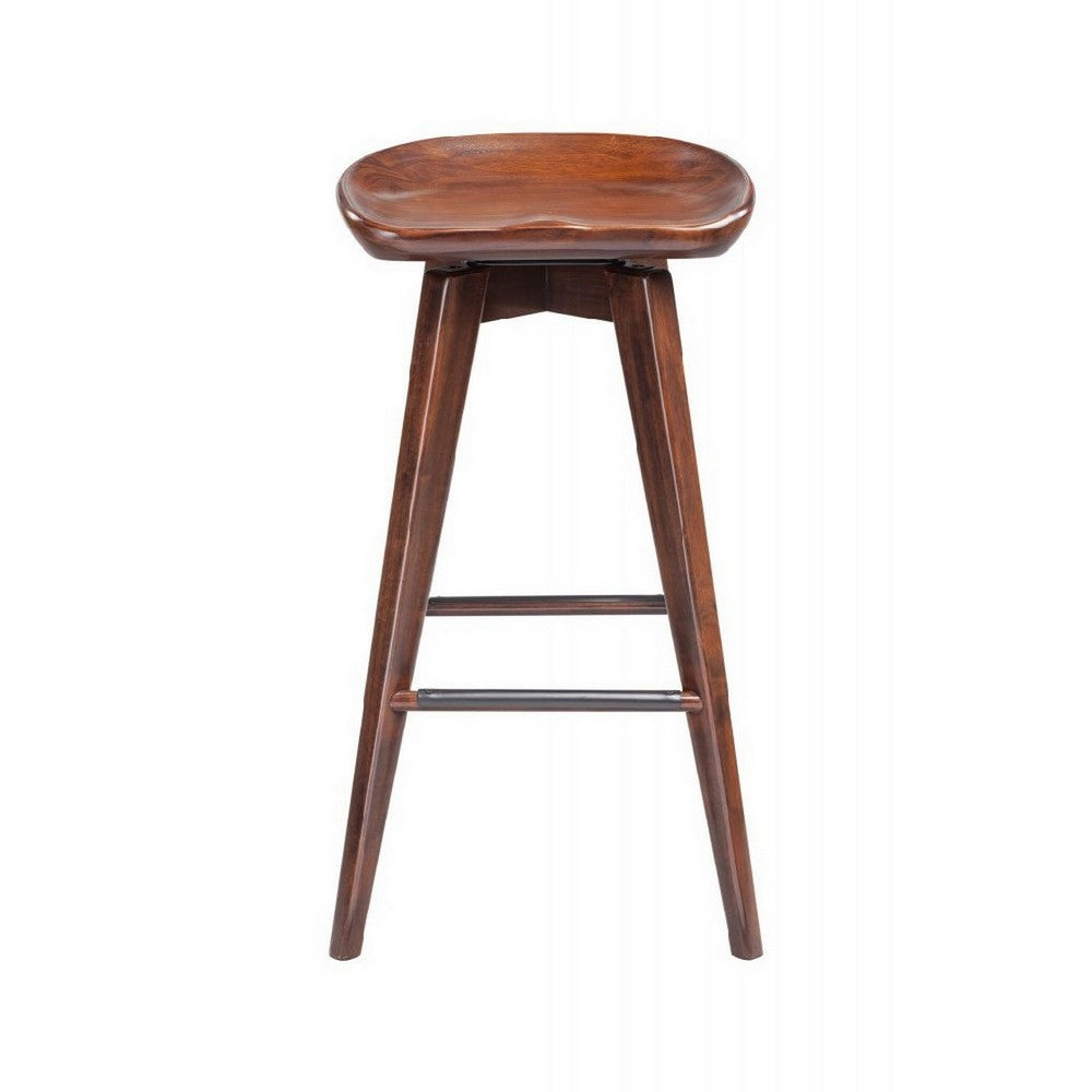 Contoured Seat Wooden Frame Swivel Barstool with Angled Legs Dark Brown by Casagear Home BM61418