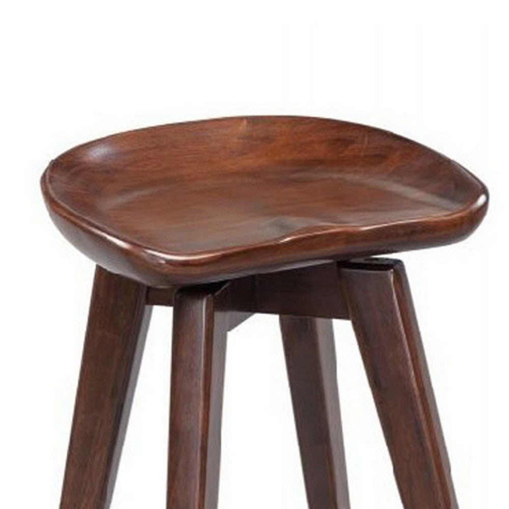 Contoured Seat Wooden Frame Swivel Barstool with Angled Legs Dark Brown by Casagear Home BM61418