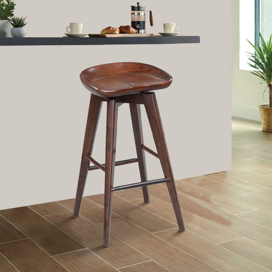 Contoured Seat Wooden Frame Swivel Barstool with Angled Legs Dark Brown by Casagear Home BM61418