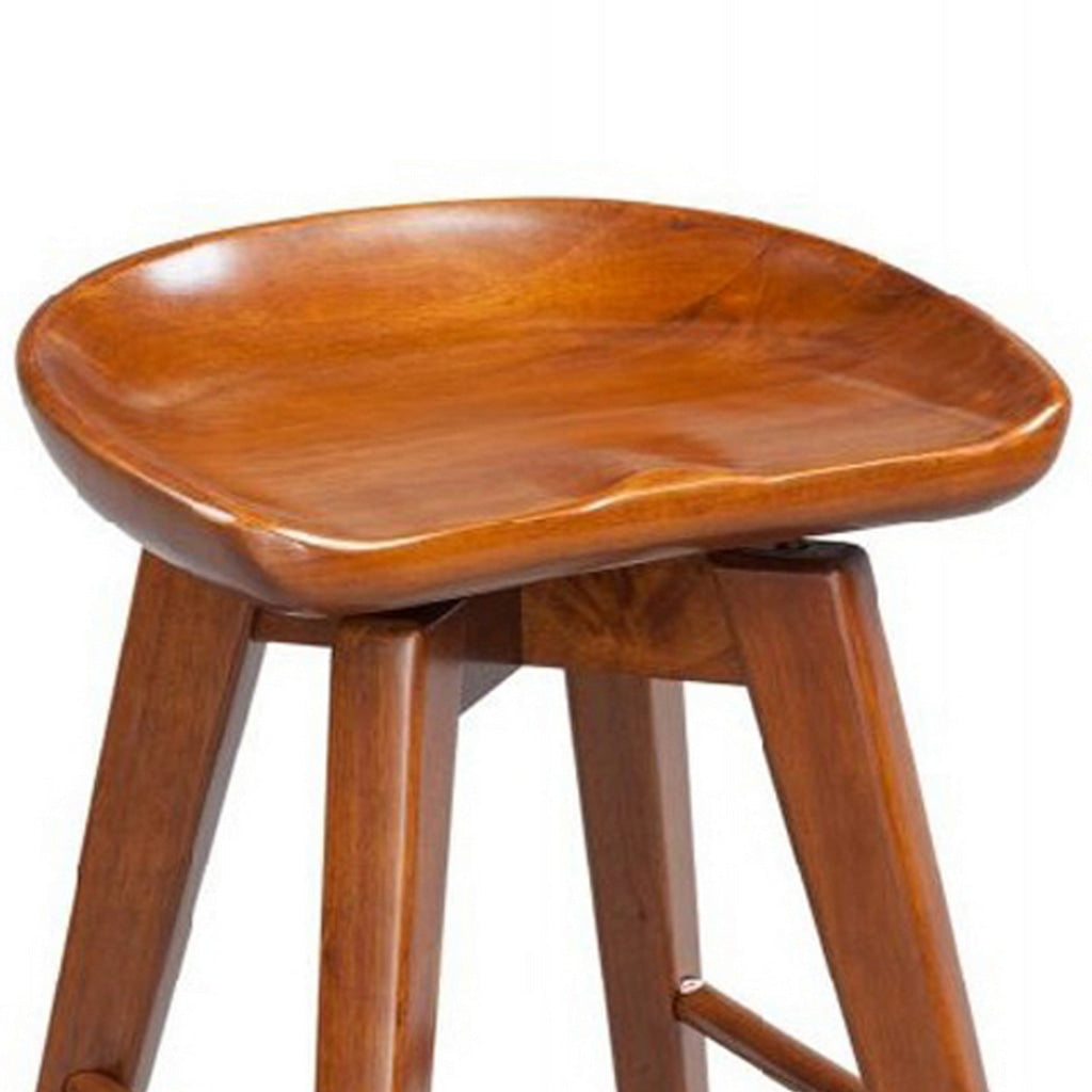 Contoured Seat Wooden Swivel Counter Stool with Angled Legs Walnut Brown by Casagear Home BM61419