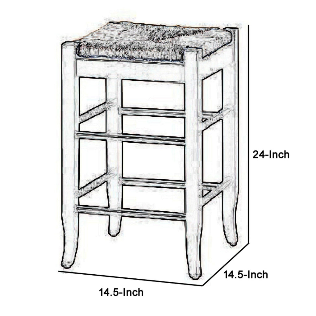 Rush Woven Wooden Frame Counter Stool with Saber Legs Beige and Dark Brown by Casagear Home BM61435