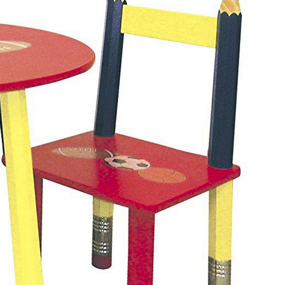 3 Piece Kids Pencil Themed Table Set with 2 Chairs Multicolor By Casagear Home BM94779