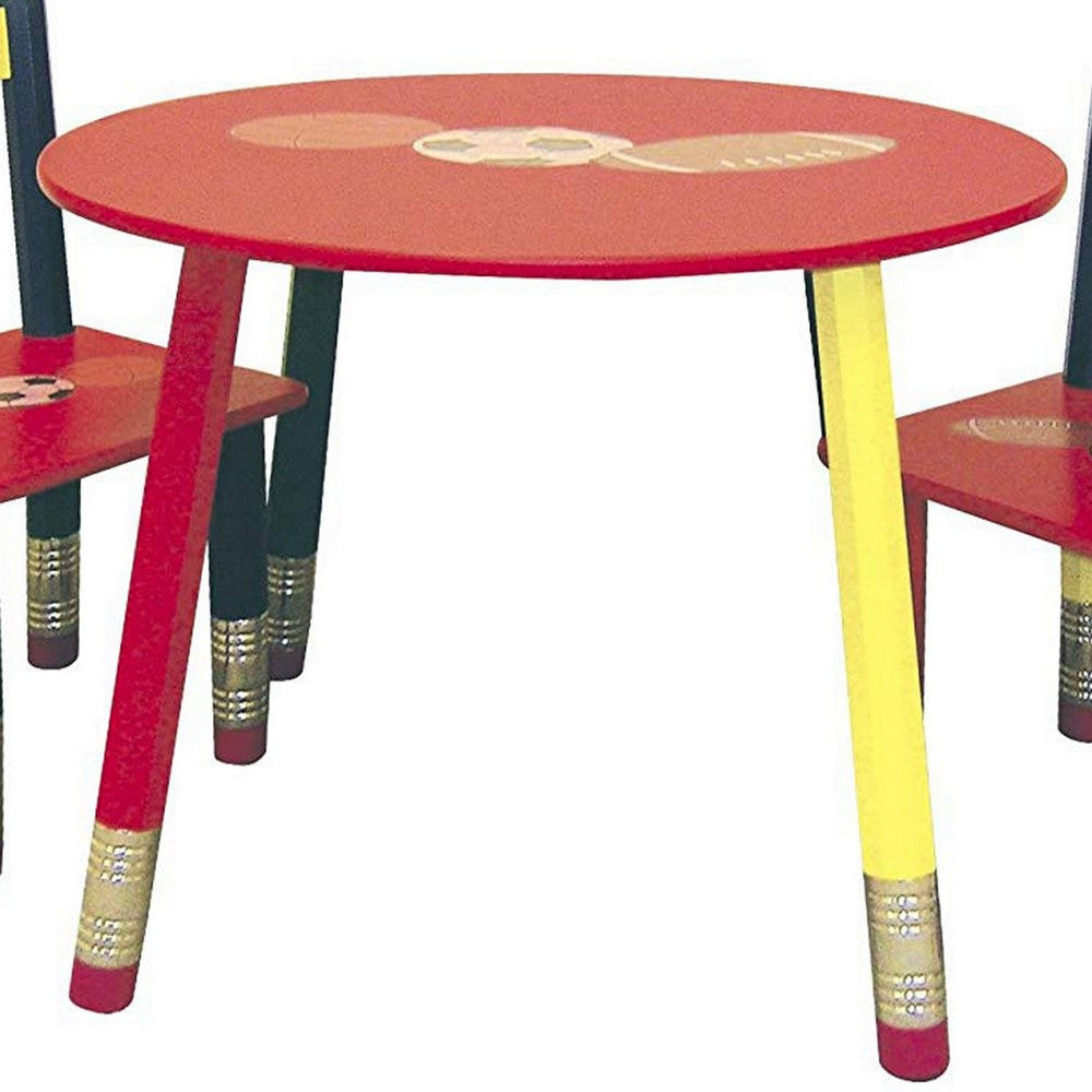 3 Piece Kids Pencil Themed Table Set with 2 Chairs Multicolor By Casagear Home BM94779