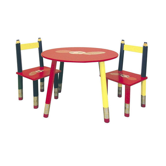 3 Piece Kids Pencil Themed Table Set with 2 Chairs, Multicolor By Casagear Home