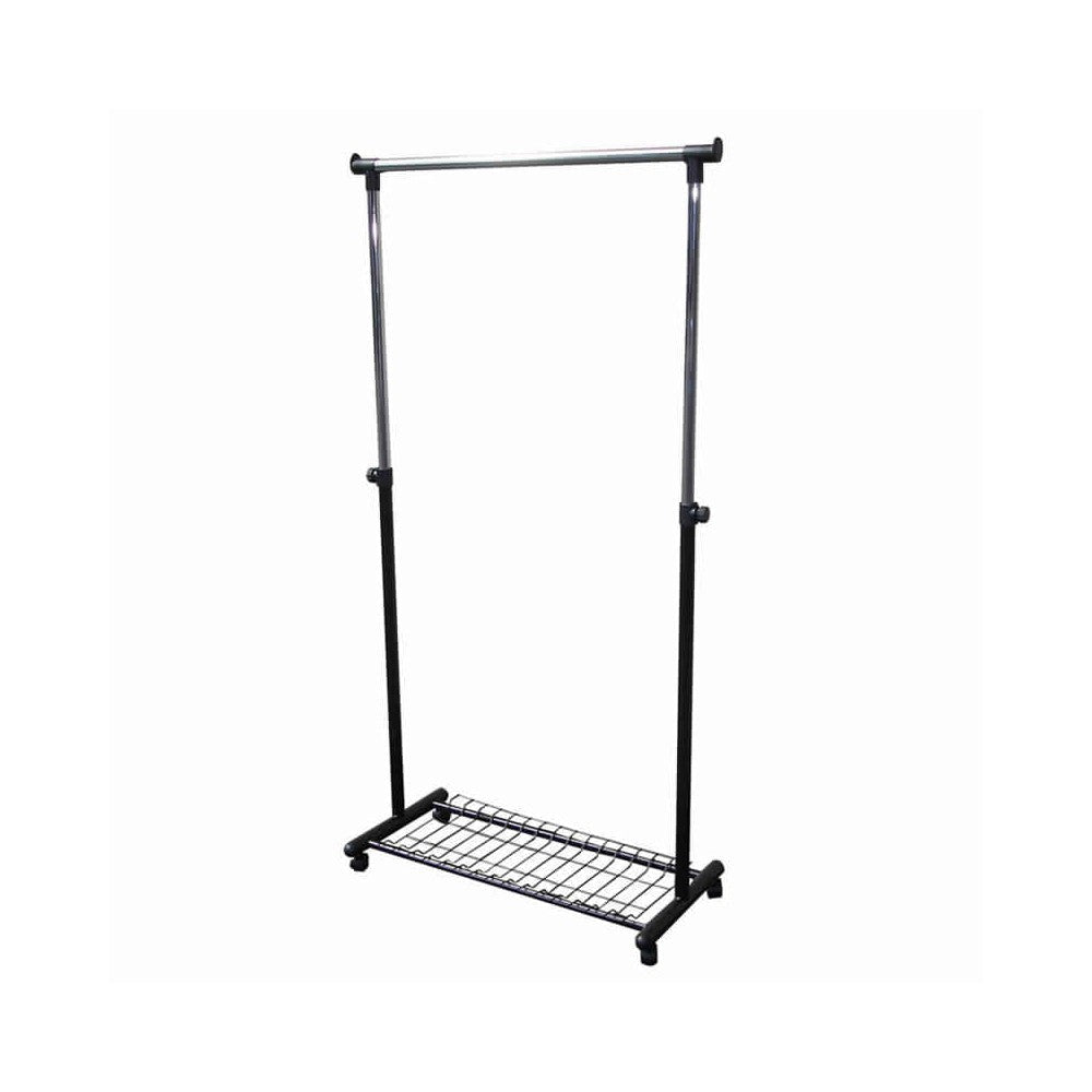 Metal Coat Hanger Rack with Bottom Wired Shelf, Black and Silver By Casagear Home