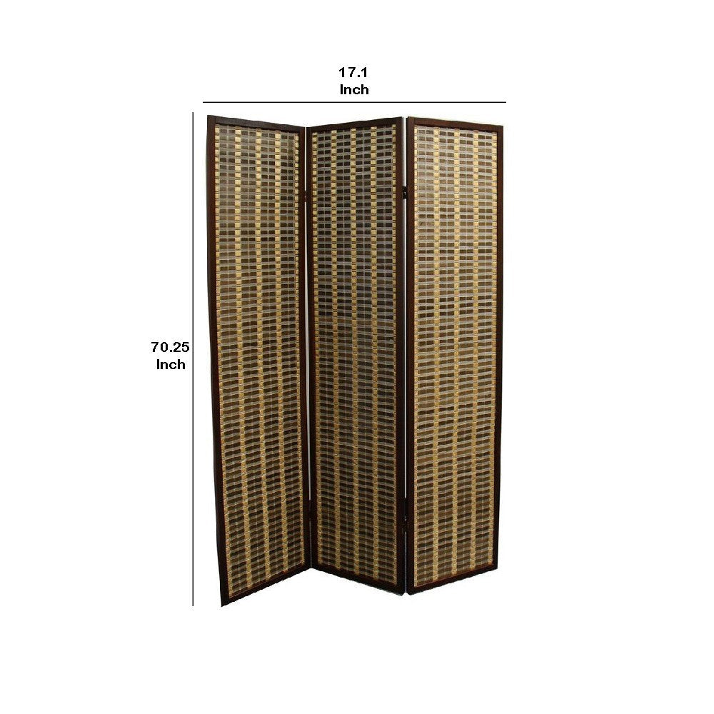 Bamboo and Wood Two Tone 3 Panel Room Divider Dark Brown By Casagear Home BM96148