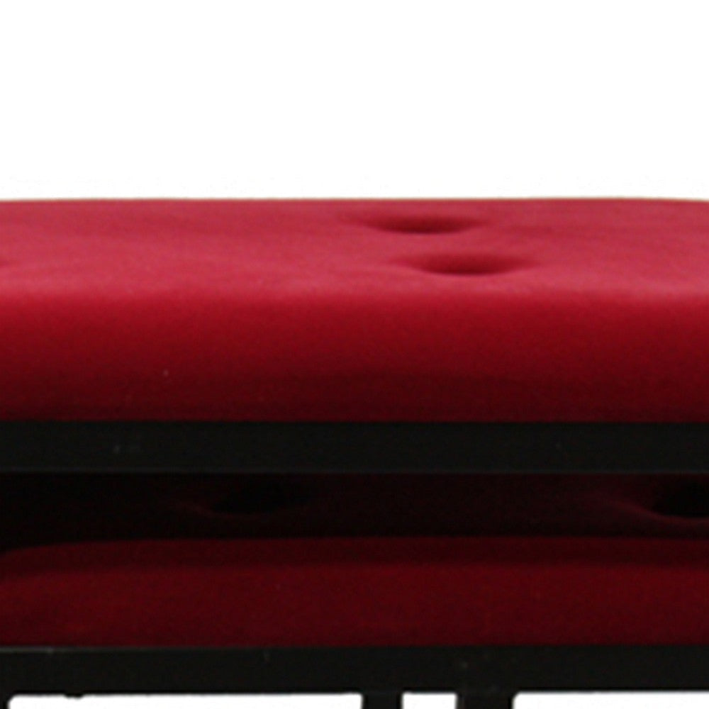 Tufted Leatherette Metal Bench with 2 Extra Seating Red and Black By Casagear Home BM96213