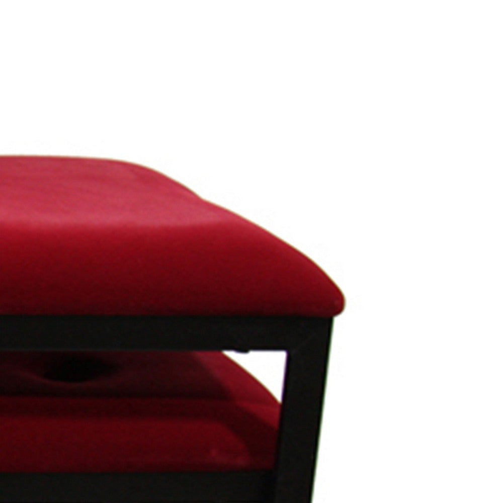 Tufted Leatherette Metal Bench with 2 Extra Seating Red and Black By Casagear Home BM96213