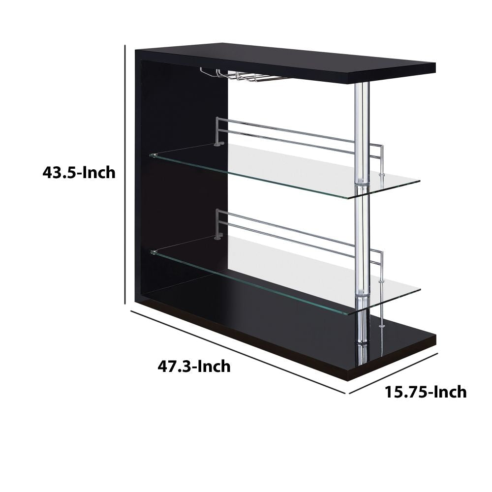 Enticing Rectangular Bar Unit With 2 Shelves And Wine Holder Black CCA-100165