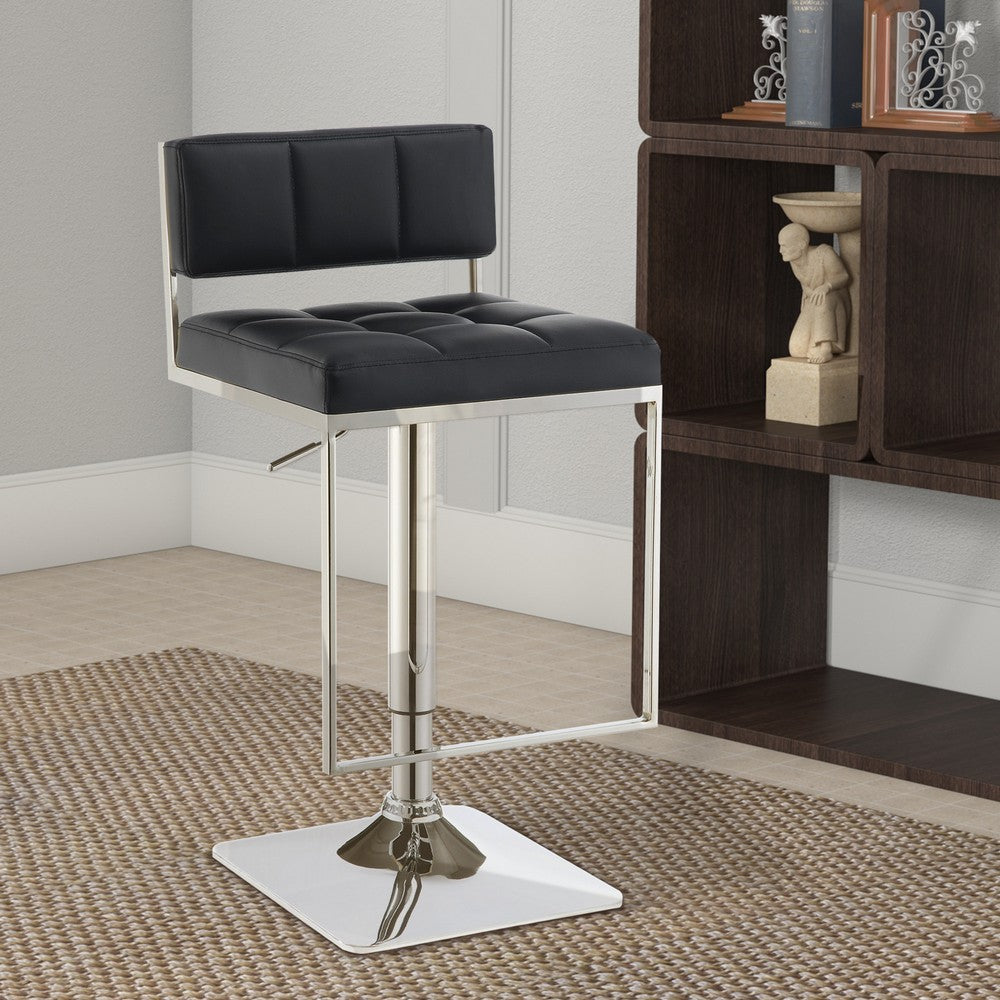 Adjustable Contemporary Metal Bar Stool, Black & Silver By Coaster