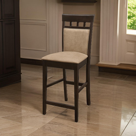 Upholstered Panel Back Counter Height Stool with Fabric Seat Brown & Beige Set of 2 CCA-100219