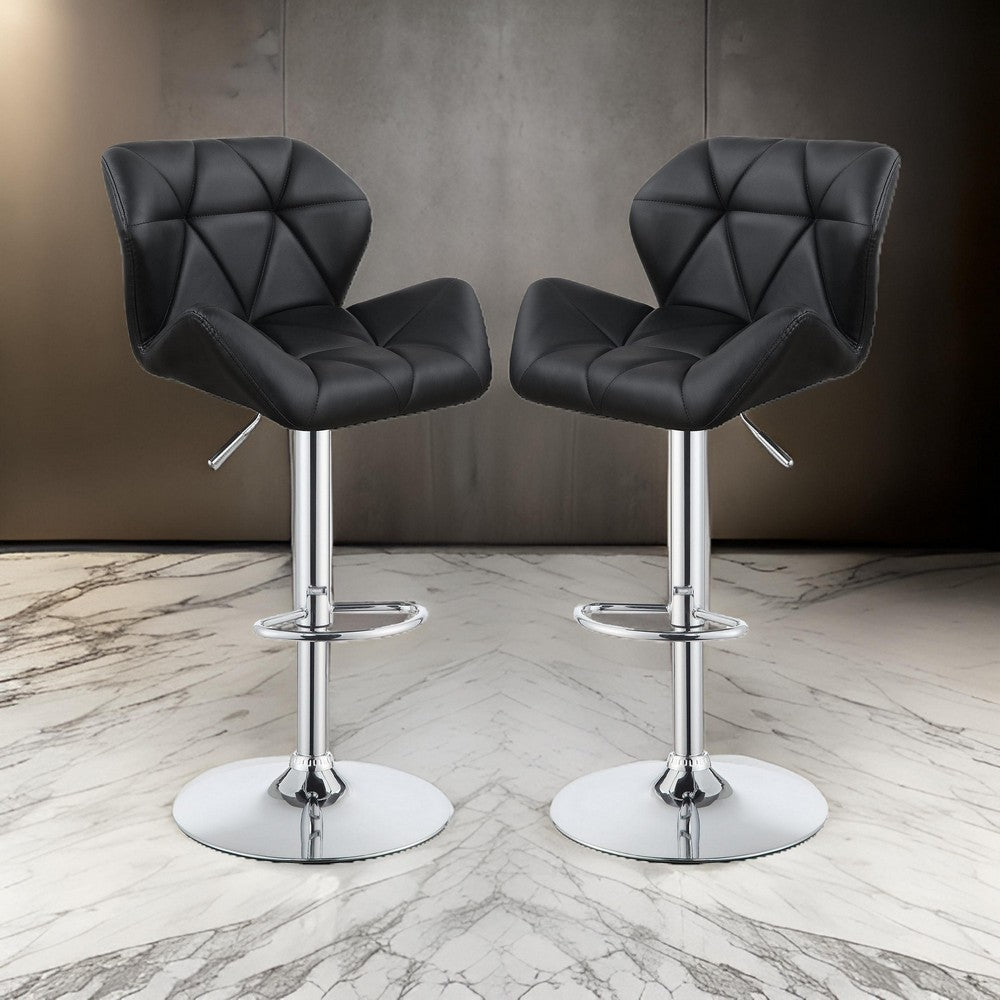 Adjustable Diamond Bar Stool with Chrome Base, Black ,Set of 2