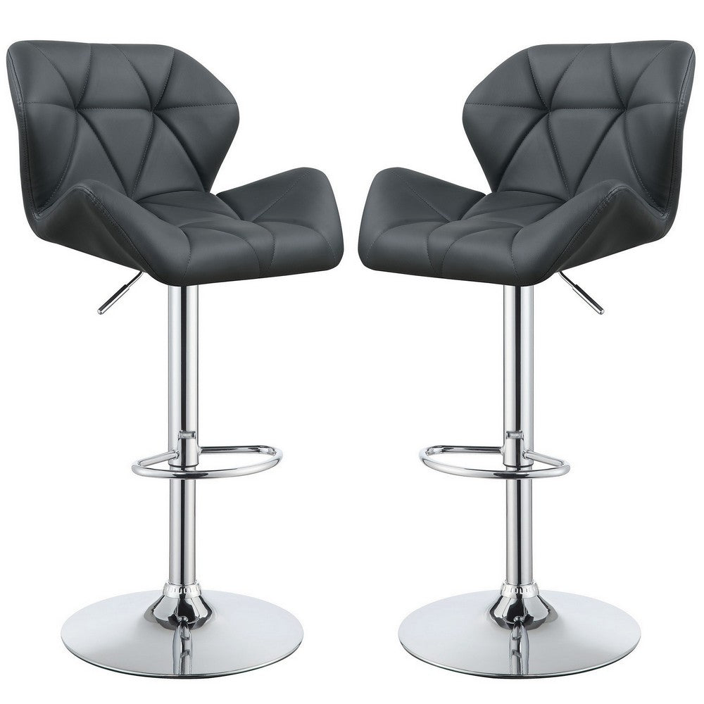 Elegant Adjustable Diamond Bar Stool With Chrome Base, Gray ,Set Of 2