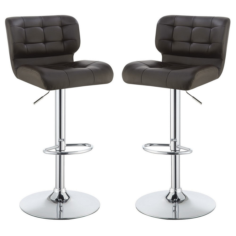 Modern Adjustable Swivel Metal Bar Stool Brown And Silver,Set of 2 CCA-100544