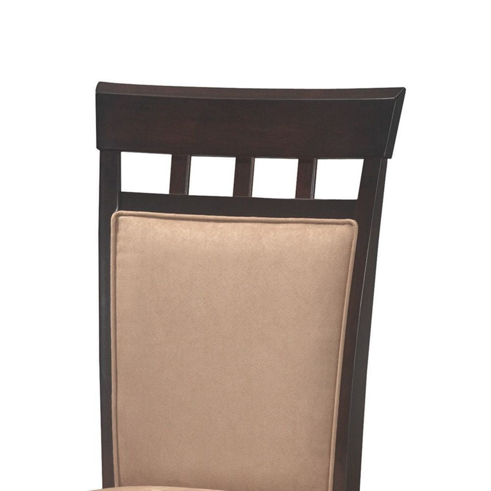 Transitional Brown Wood Frame Dining Chair Beige Fabric Set of 2 By Casagear Home CCA-100773