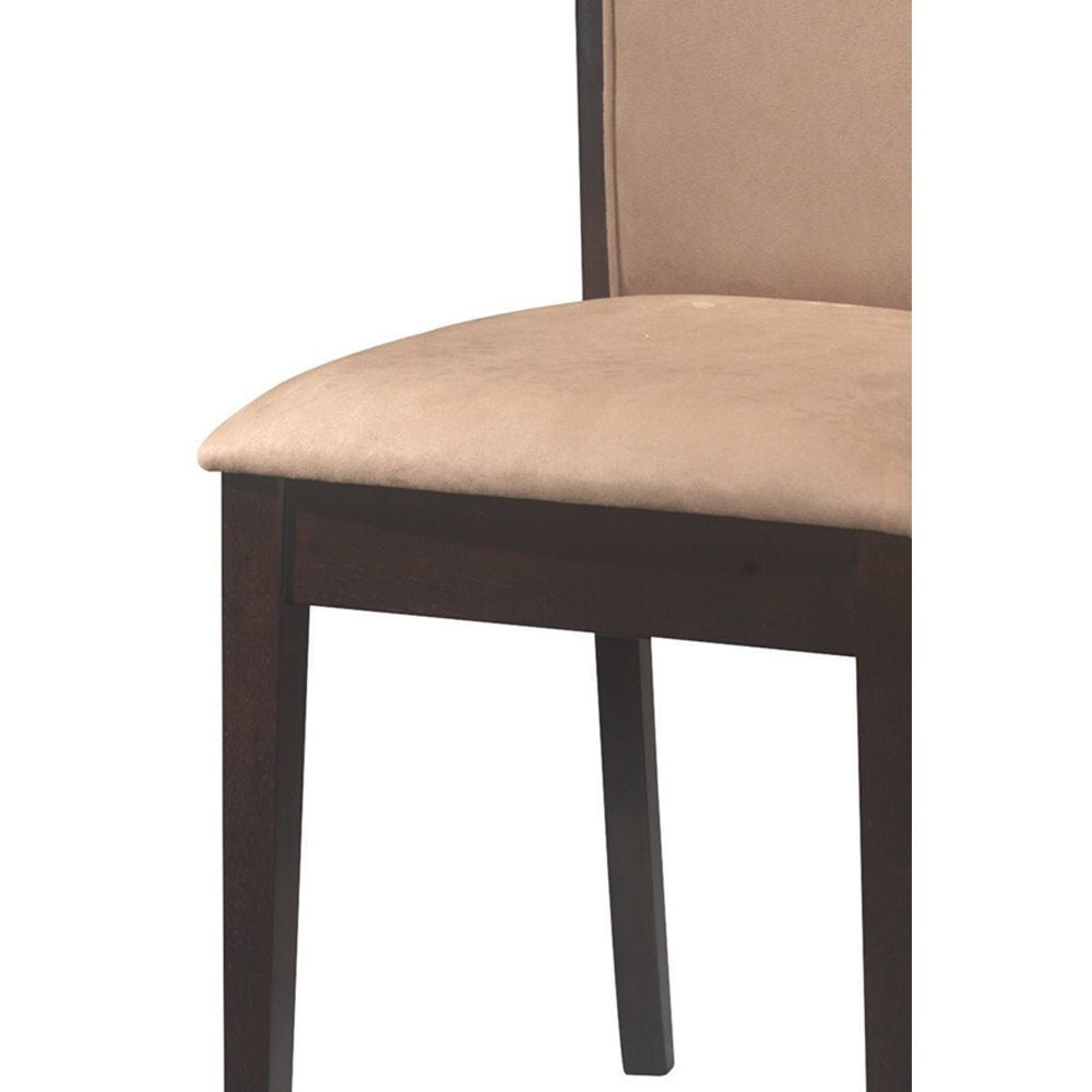 Transitional Brown Wood Frame Dining Chair Beige Fabric Set of 2 By Casagear Home CCA-100773