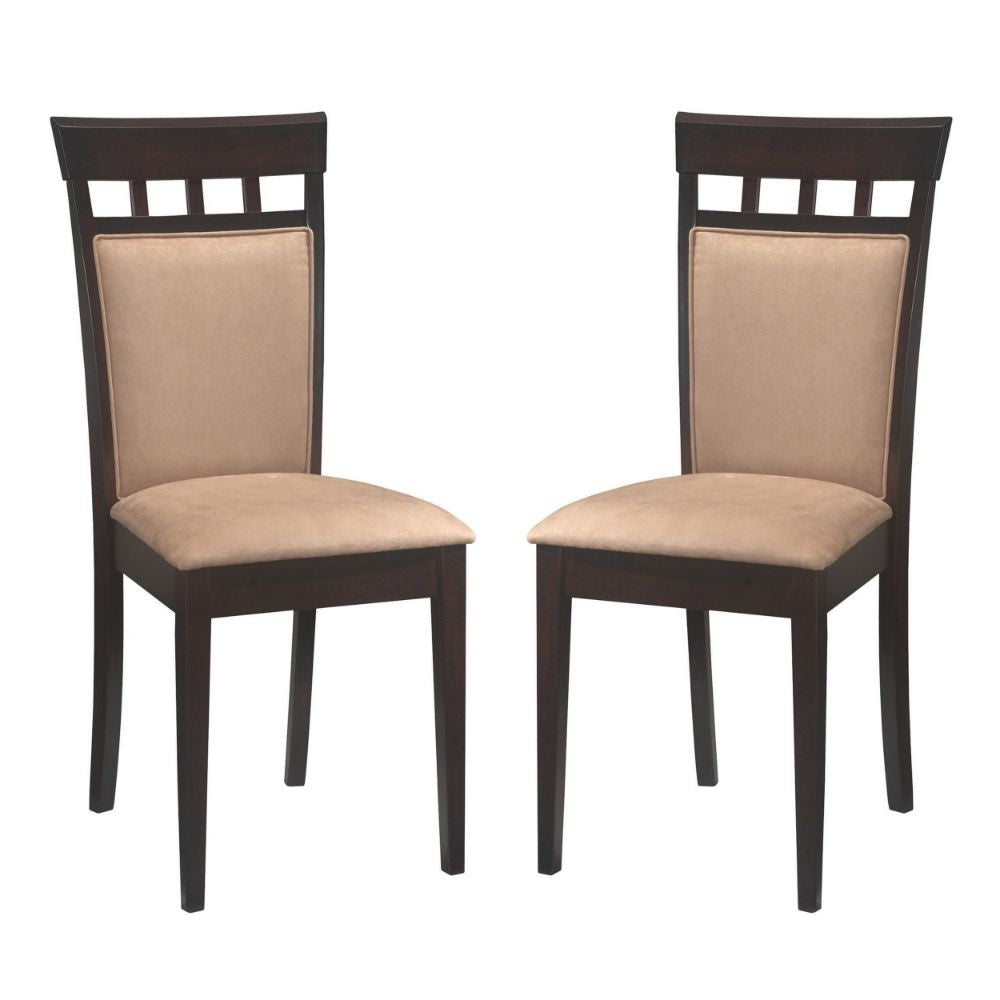 Transitional Brown Wood Frame Dining Chair Beige Fabric Set of 2 By Casagear Home CCA-100773