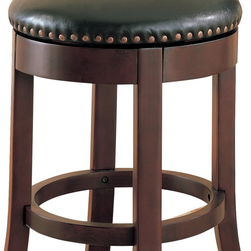 Round Wooden Counter Height Stool with Upholstered Seat Brown Set of 2 CCA-101059