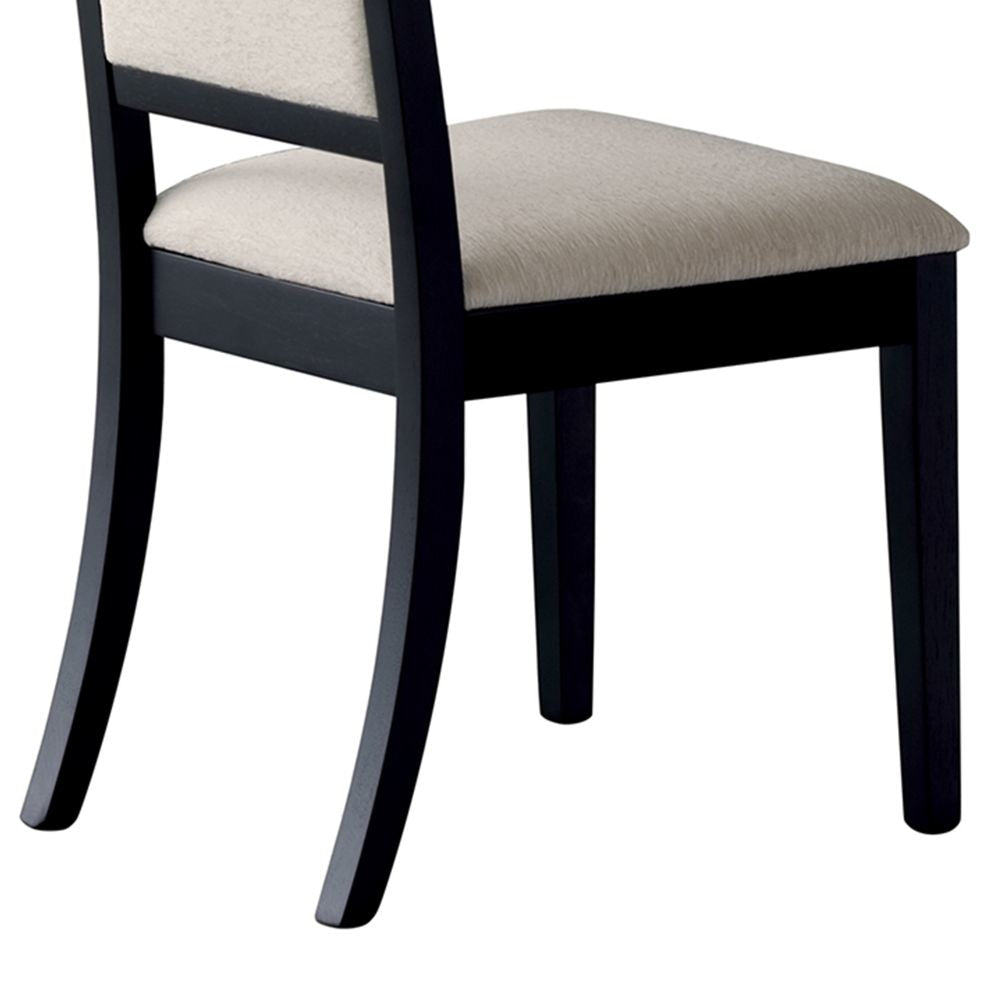 Wooden Dining Side Chair With Cream Upholstered seat And Back Black Set of 2 CCA-101562