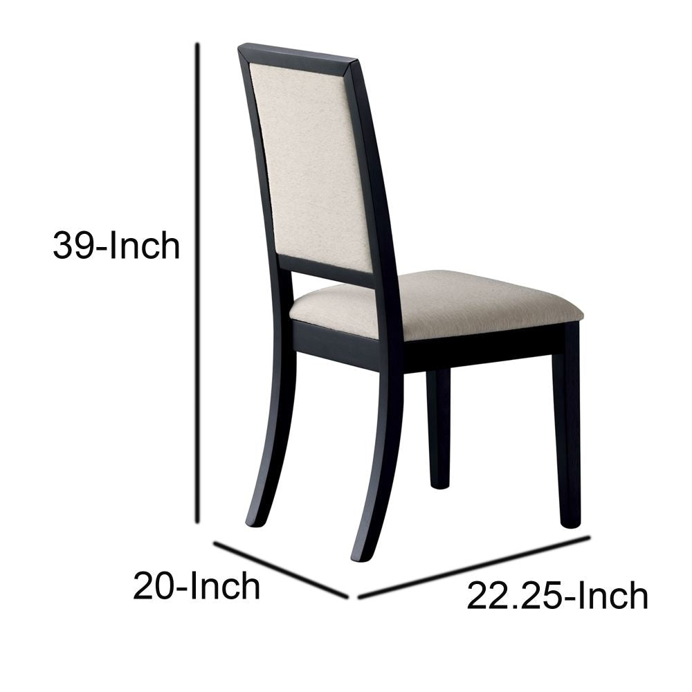 Wooden Dining Side Chair With Cream Upholstered seat And Back Black Set of 2 CCA-101562