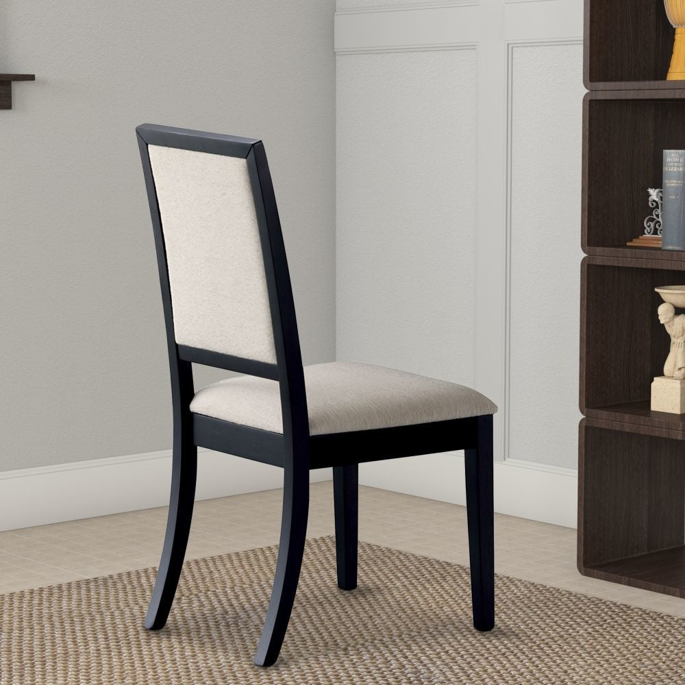 Wooden Dining Side Chair With Cream Upholstered seat And Back, Black, Set of 2