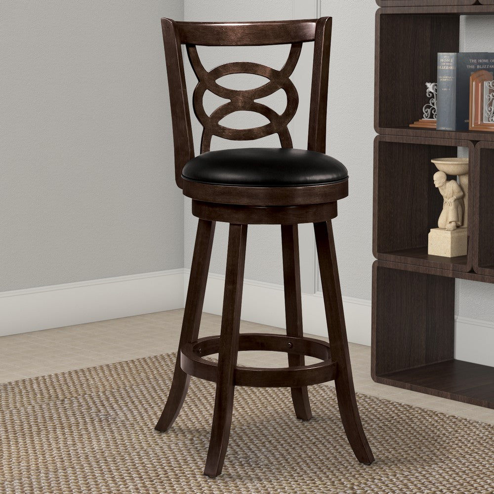 29’’ Swivel Bar Stool With Upholstered Seat Black And Brown,Set Of 2 CCA-101930