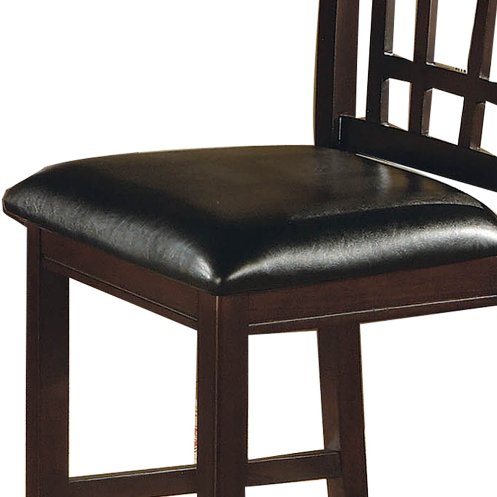 Lattice Back 24’ Wooden Counter Height Chair with Leatherette Seat Set of 2 Brown and Black CCA-102889