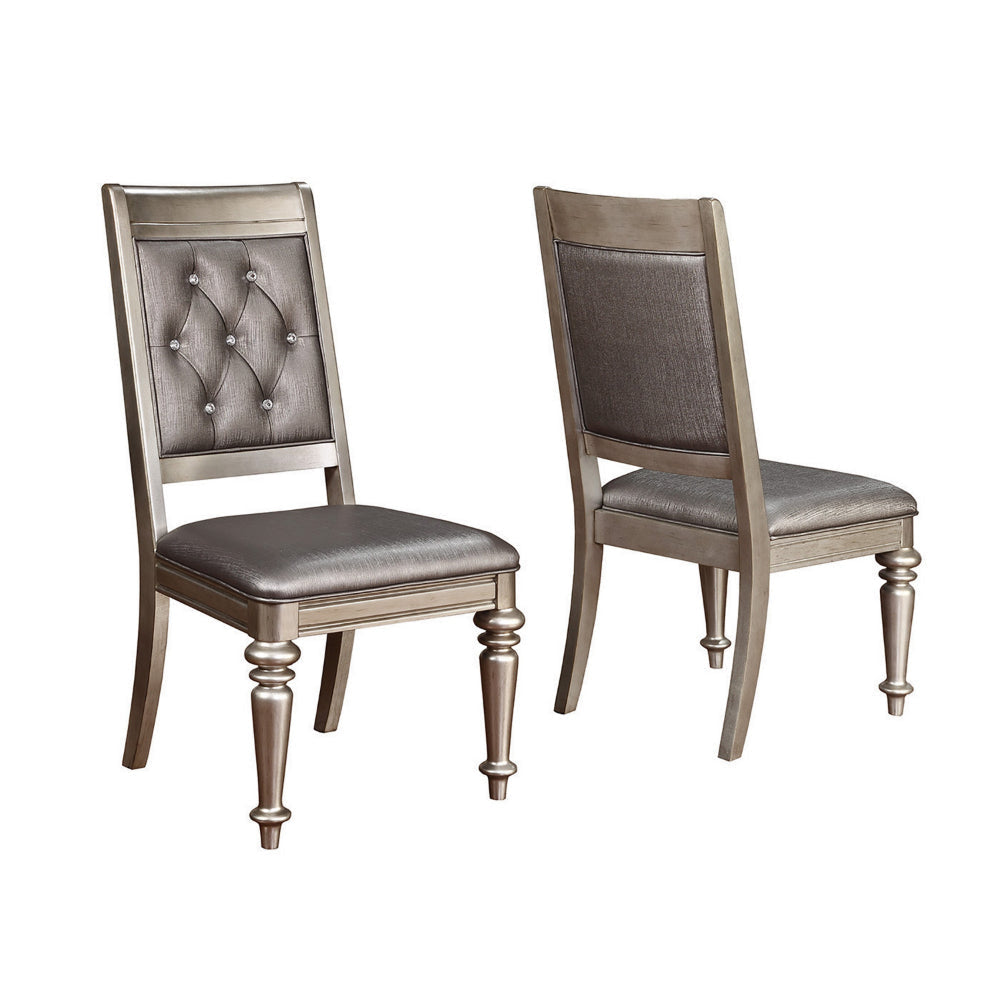 Wooden Dining Side Arm Chair With Tufted Back Gray & Silver Set of 2 CCA-106473