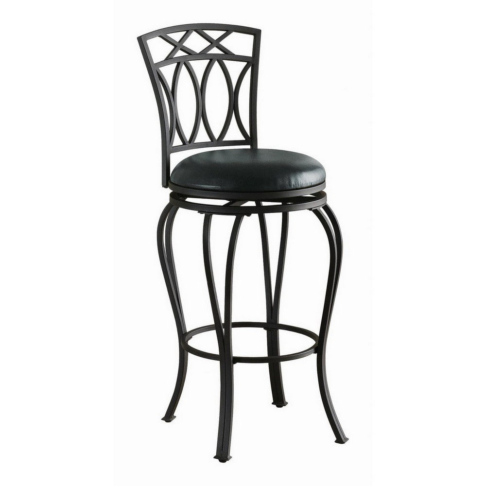 Elegant Metal Barstool with Black Faux Leather Seat