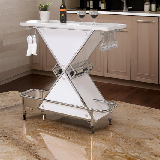 Contemporary Bar Unit  with metal frame, White