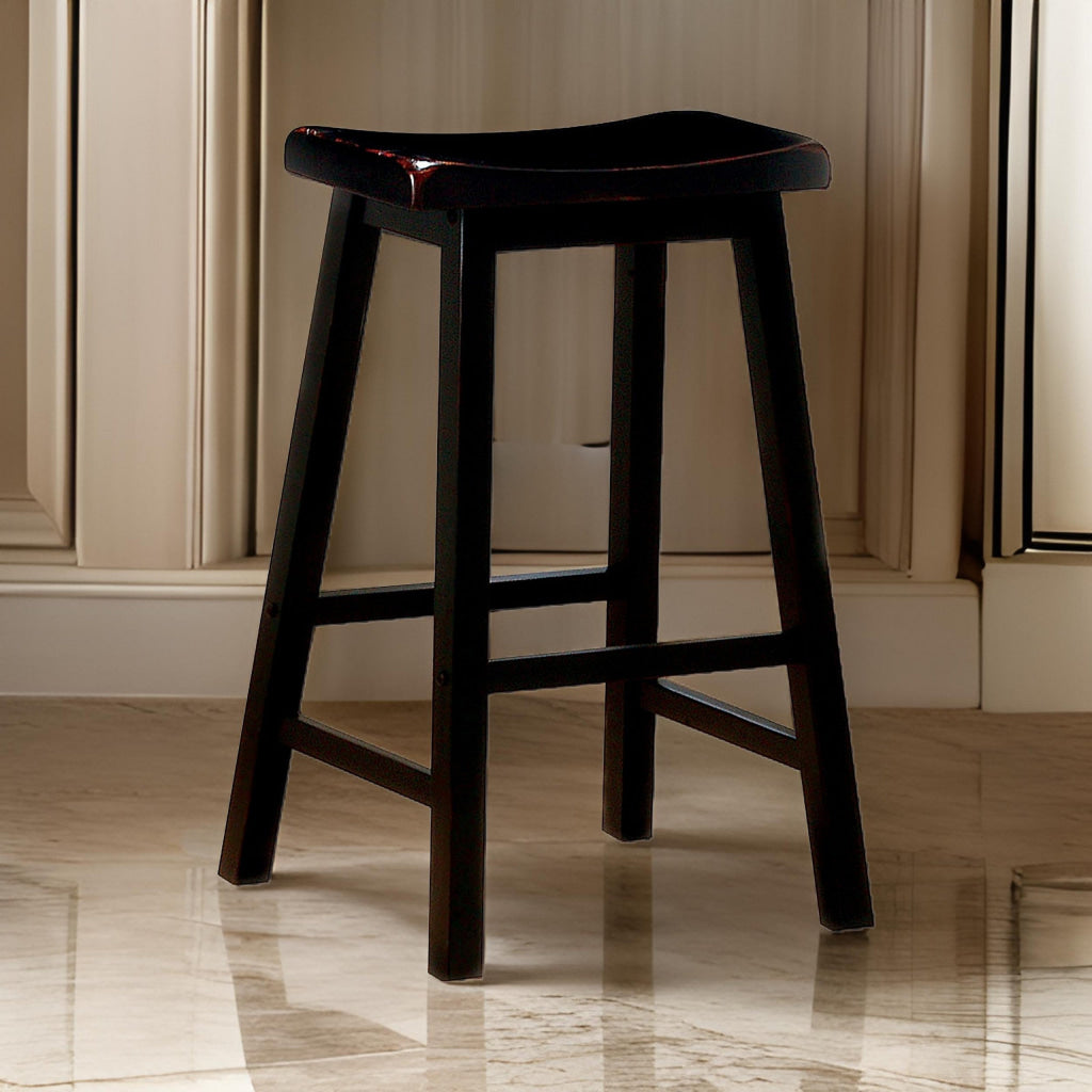 Wooden Casual Bar Height Stool Dark Brown Set of 2 CCA-180029