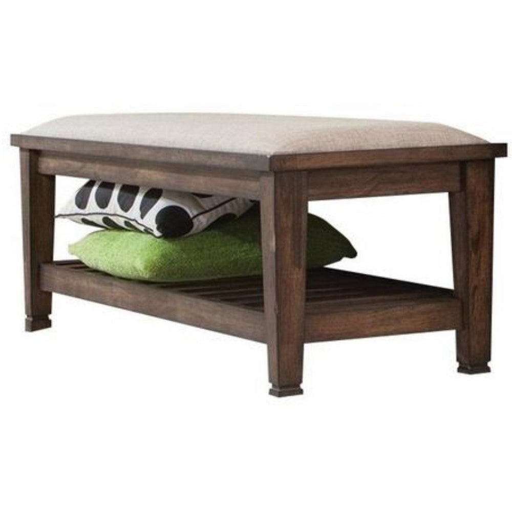 Transitional Style Wooden Bed Bench with Fabric Upholstered Seat Brown CCA-200977