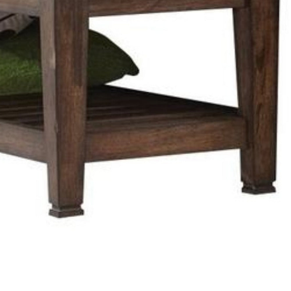 Transitional Style Wooden Bed Bench with Fabric Upholstered Seat Brown CCA-200977