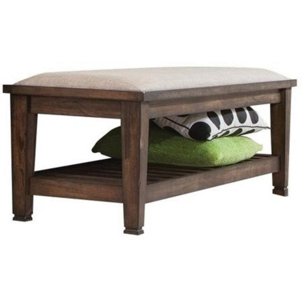 Transitional Style Wooden Bed Bench with Fabric Upholstered Seat Brown CCA-200977