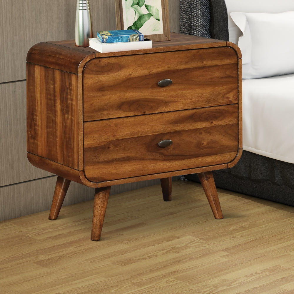 Wooden Nightstand with 2 Drawers Dark Walnut Brown CCA-205132