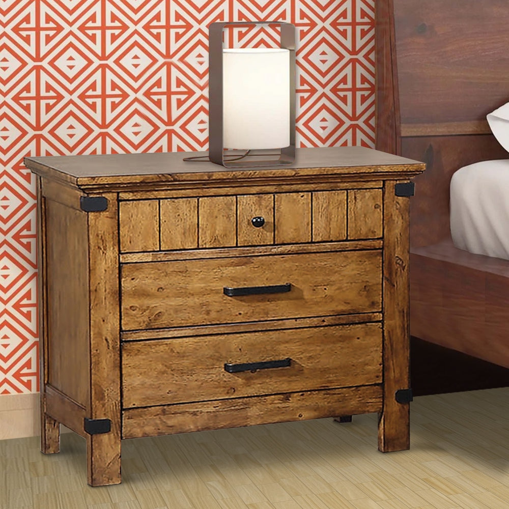 Wooden Nightstand with 3 Drawers Warm Honey Brown CCA-205262