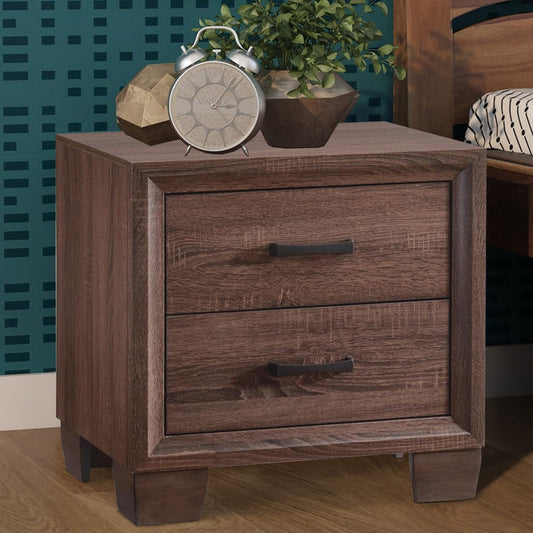 Wooden 2 Drawer Nightstand, Medium Warm Brown