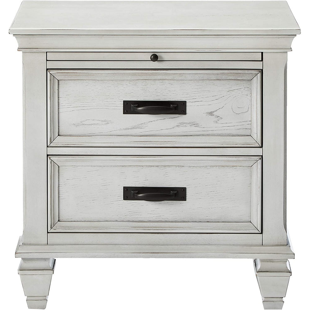 Wooden Nightstand with 2 Drawers & 1 Pull-Out Tray White CCA-205332