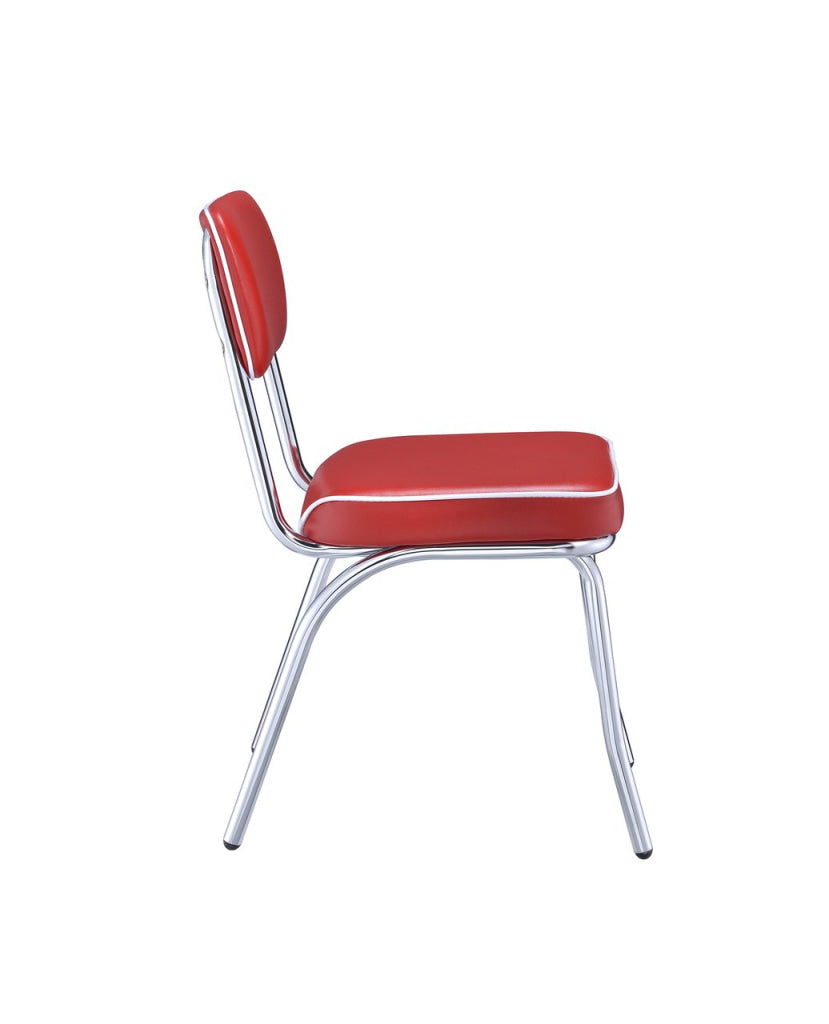 Dining Side Chair Set of 2 Retro Red Faux Leather Chrome Metal Legs CCA-2450R