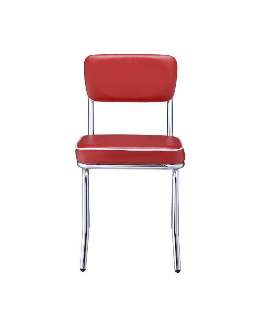 Dining Side Chair Set of 2 Retro Red Faux Leather Chrome Metal Legs CCA-2450R