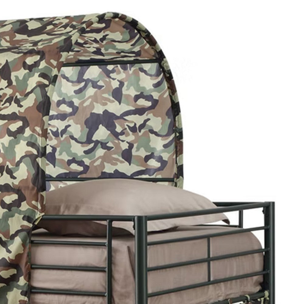 Camouflage Metal & Fabric Tent Loft Bed Multicolor By Casagear Home CCA-460331