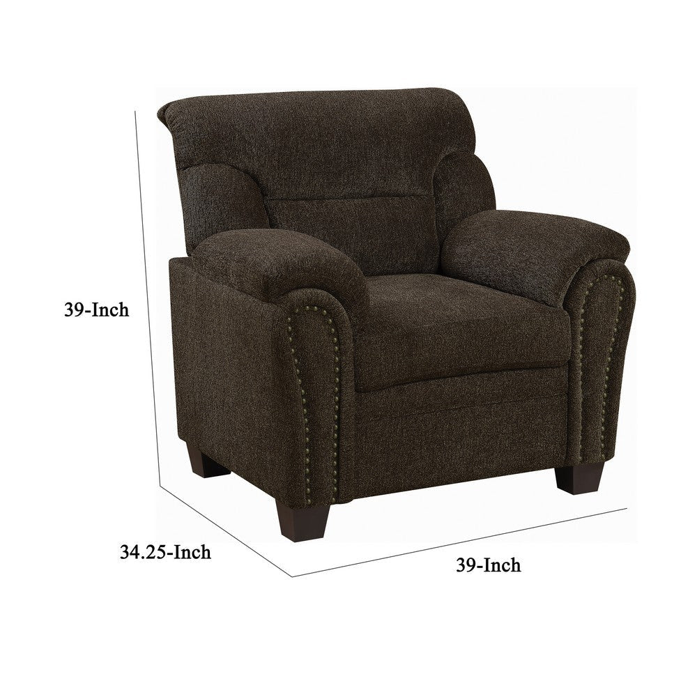 Transitional Chenille Fabric & Wood Chair With Padded Armrests Brown CCA-506573