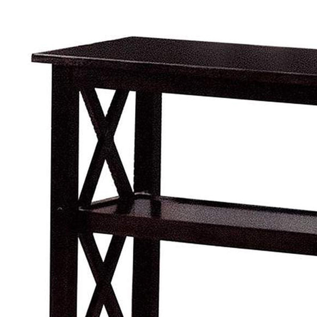 Transitional Wooden Sofa Table With ’X’ Side Design & Two Shelves Dark Brown - 5910 CCA-5910