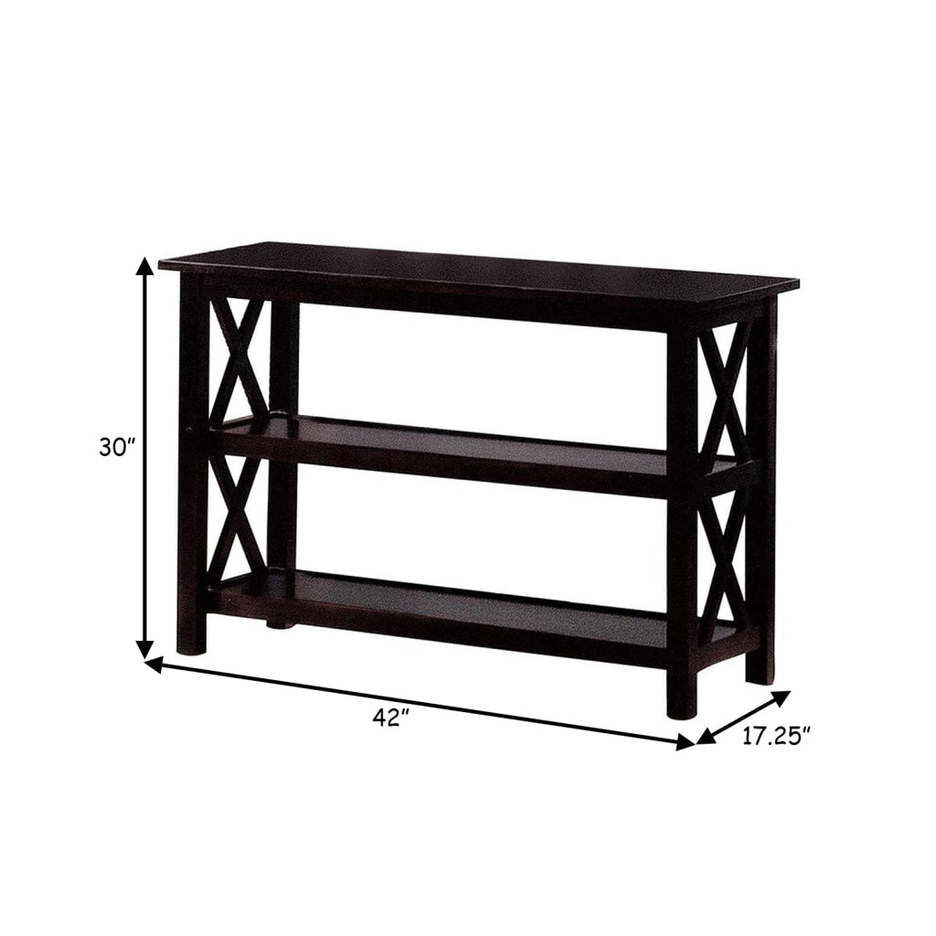 Transitional Wooden Sofa Table With ’X’ Side Design & Two Shelves Dark Brown - 5910 CCA-5910