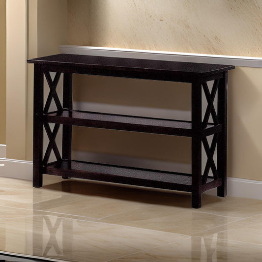 Transitional Wooden Sofa Table With ’X’ Side Design & Two Shelves Dark Brown - 5910 CCA-5910