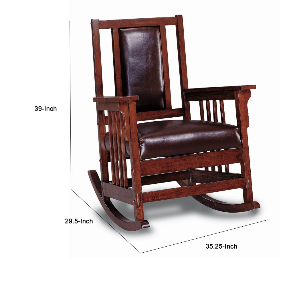 Mission Style Rocking Chair Leather Upholstered Seat & Back Tobacco and Dark Brown CCA-600058