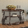 Traditional Solid Sofa Table , Metal Scrolls & 2 Shelves, Brown - 702449