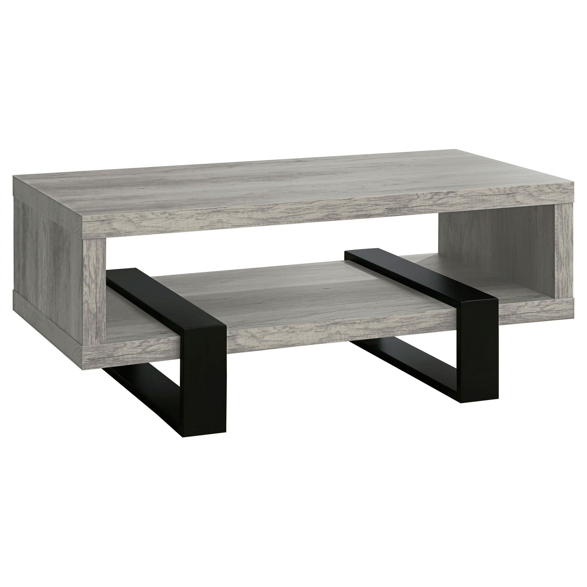 Modern Driftwood Open Shelf Coffee Table Gray and Brown CCA-720878