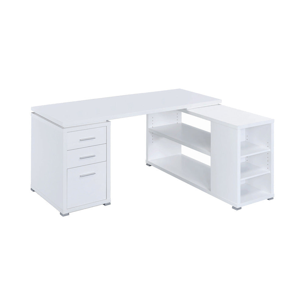 Contemporary L Shaped Office Desk with 3 Drawers and Shelves White CCA-800516