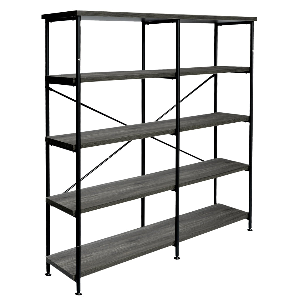 Olga 63 Inch Industrial 4 Tier Bookshelf Particleboard Metal Frame Gray Black - BM159421 BM159421